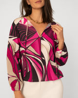 Crinkle Knit Blouse with Balloon Sleeves