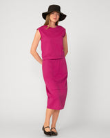 Lightweight Curved Midi Skirt with Pockets