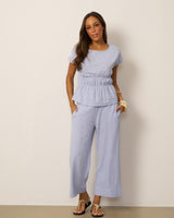 Smocked Waist Cross-Dyed Linen Top