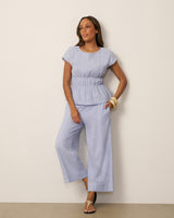 Smocked Waist Cross-Dyed Linen Top