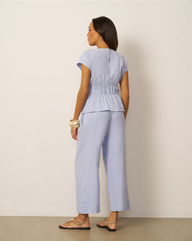 Smocked Waist Cross-Dyed Linen Top