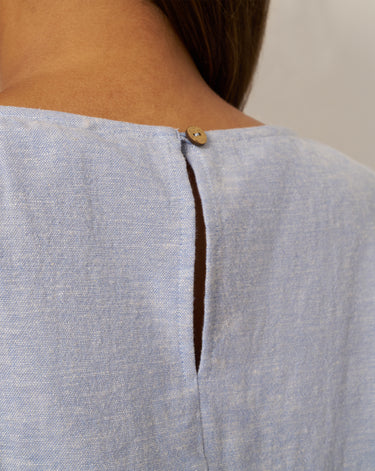 Smocked Waist Cross-Dyed Linen Top
