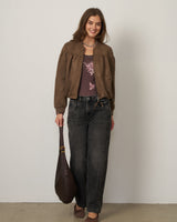 Vegan Suede Bubble Zip Bomber
