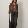 Vegan Suede Bubble Zip Bomber