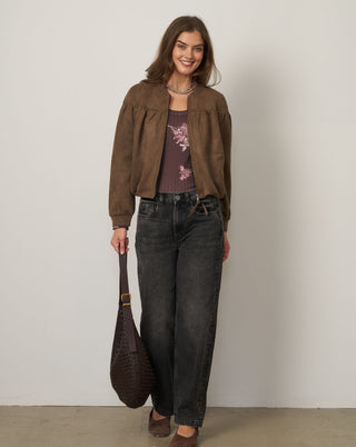 Vegan Suede Bubble Zip Bomber
