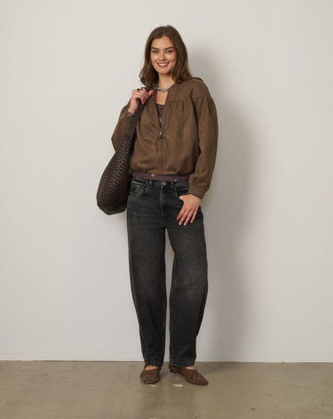 Vegan Suede Bubble Zip Bomber