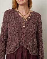 Oversized Cable Knit Henley Sweater