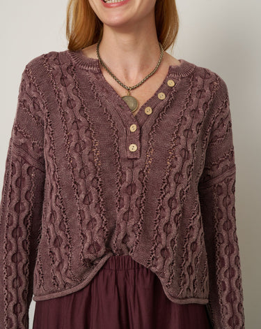 Oversized Cable Knit Henley Sweater