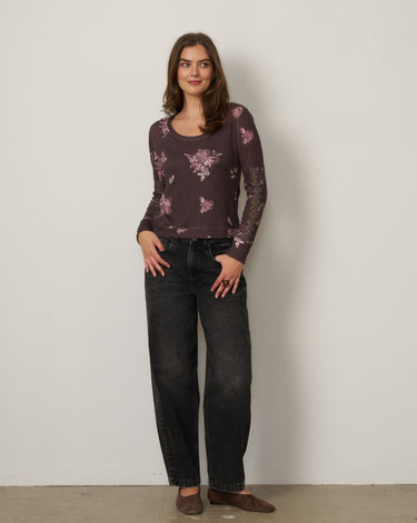 Floral Pointelle Rib Scoop Neck Top