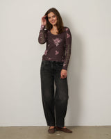 Floral Pointelle Rib Scoop Neck Top