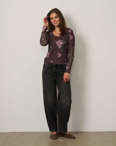 Floral Pointelle Rib Scoop Neck Top