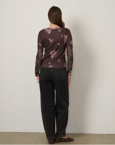 Floral Pointelle Rib Scoop Neck Top