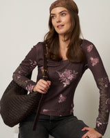 Floral Pointelle Rib Scoop Neck Top