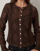 Lace Detail Button Front Top