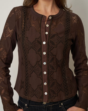 Lace Detail Button Front Top