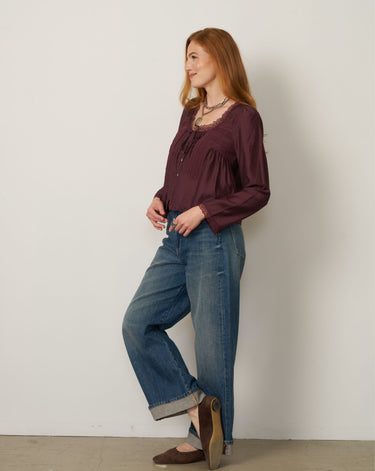 Lace Trim Peasant Blouse