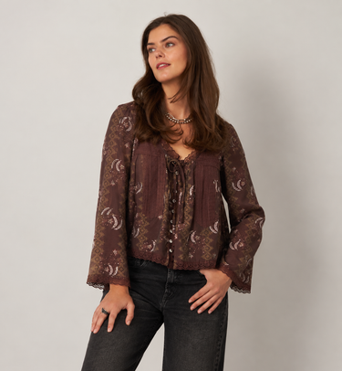 Paisley Lace Trim Peasant Blouse