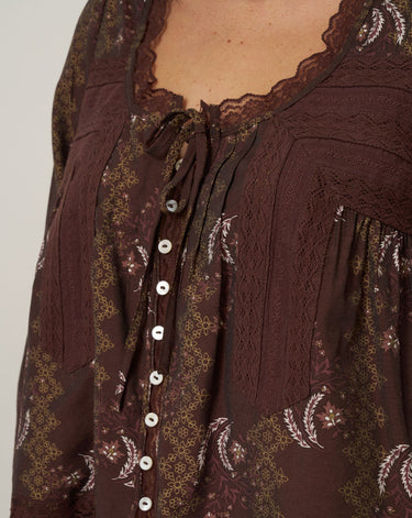 Paisley Lace Trim Peasant Blouse